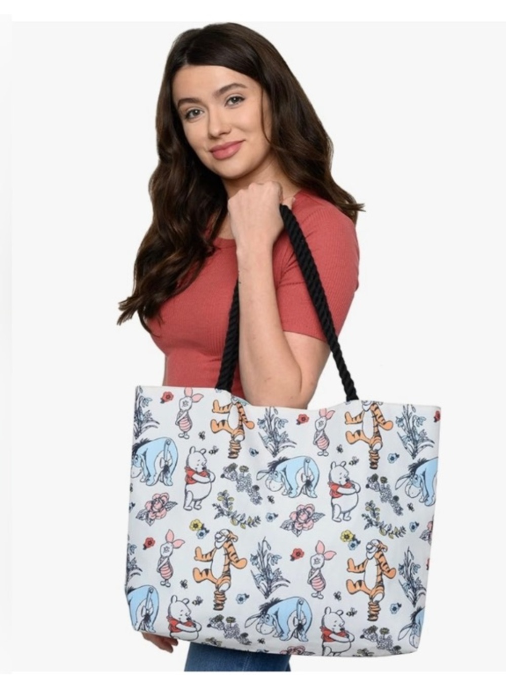 Disney Winnie the Pooh Characters Print Large Tote Bag